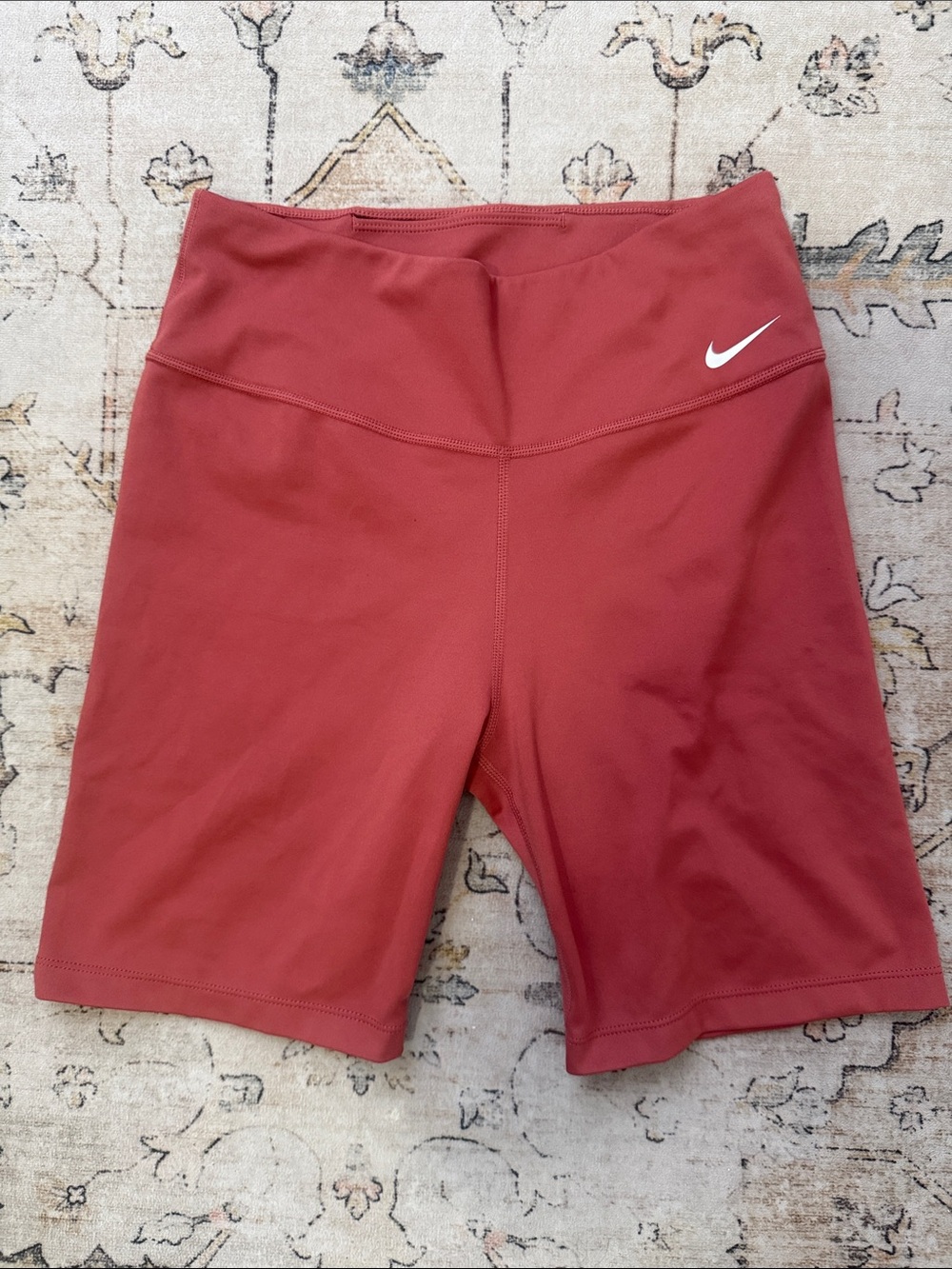 Nike Women’s High-Rise Bike Shorts - Brick Red with White Swoosh